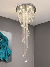 Grand Spiral Crystal Chandelier for Staircase Luxury Crown LED Pendant Light Chrome Finish