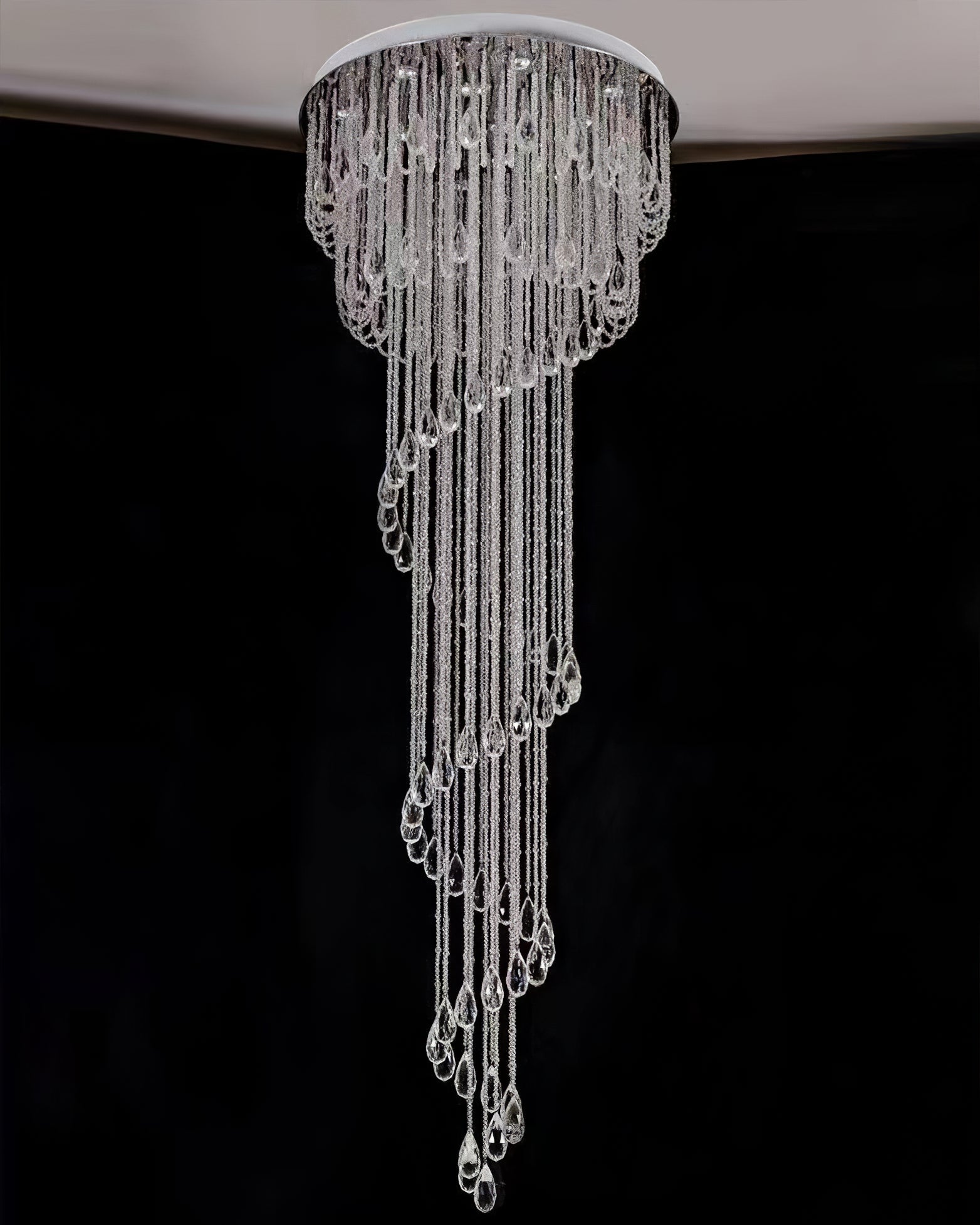 Grand Spiral Crystal Chandelier for Staircase Luxury Crown LED Pendant Light Chrome Finish