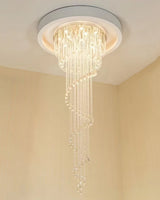 Grand Spiral Crystal Chandelier for Staircase Luxury Crown LED Pendant Light Chrome Finish