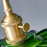 Green Glass Petal Pendant Light Vintage Flower Hanging Lamp with Wood Accent