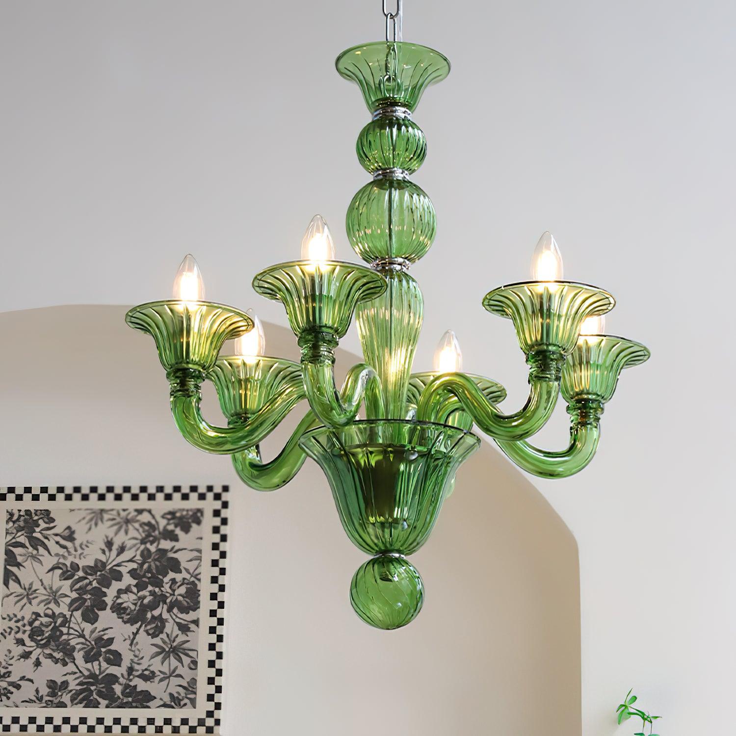 Green Murano Glass Chandelier Hand Blown Luxury Pendant Light Fixture