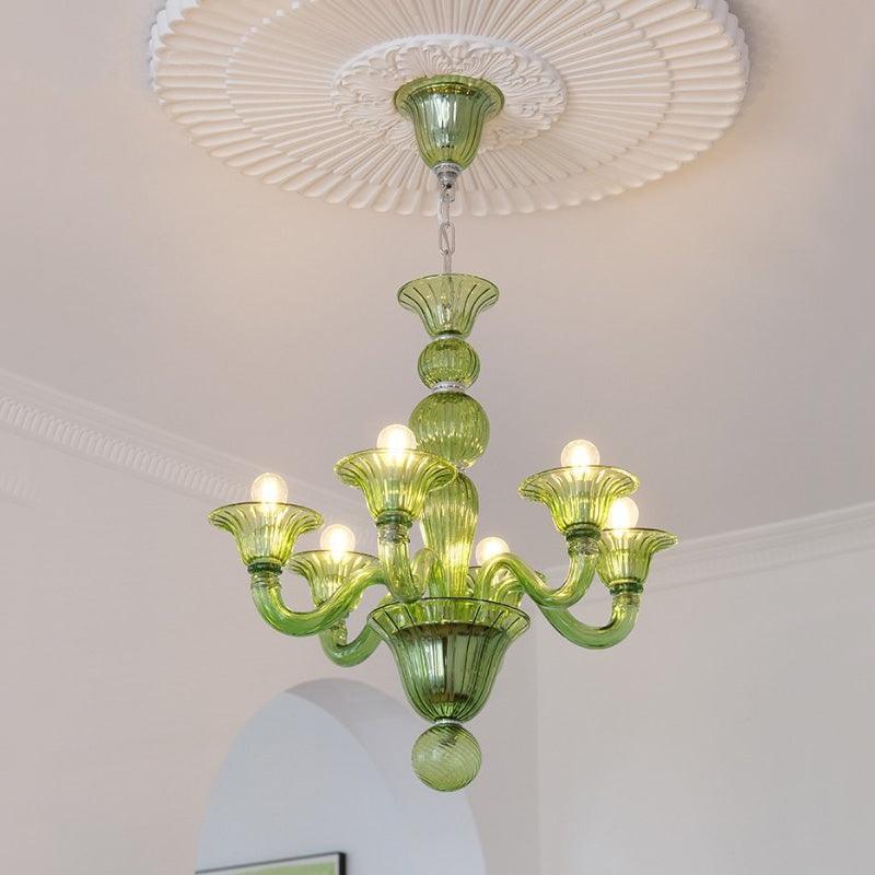 Green Murano Glass Chandelier Hand Blown Luxury Pendant Light Fixture