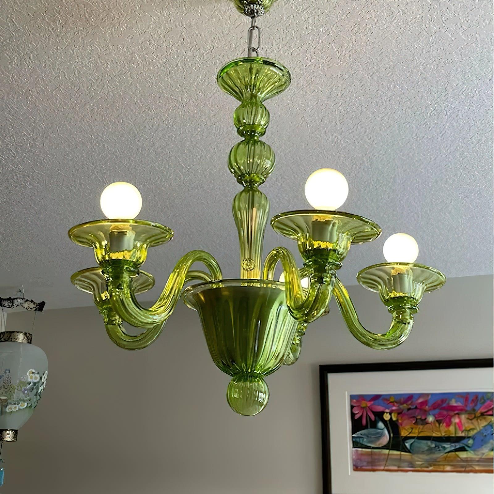Green Murano Glass Chandelier Hand Blown Luxury Pendant Light Fixture
