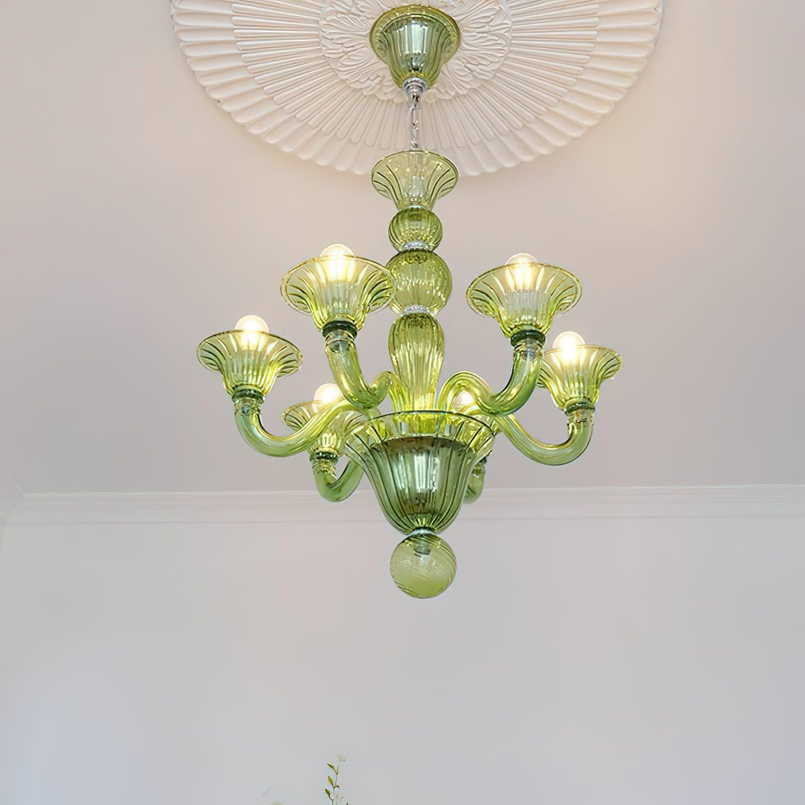 Green Murano Glass Chandelier Hand Blown Luxury Pendant Light Fixture