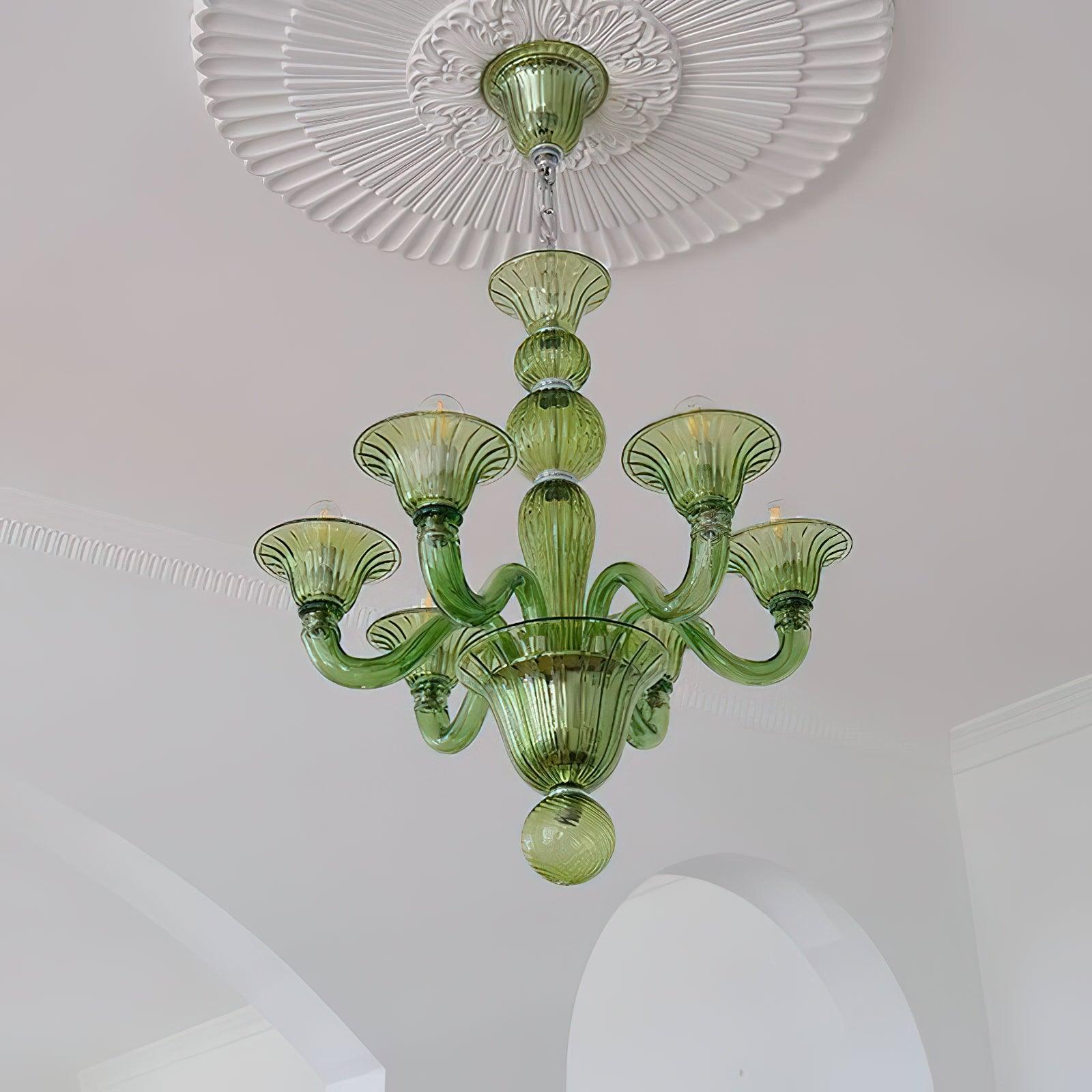 Green Murano Glass Chandelier Hand Blown Luxury Pendant Light Fixture