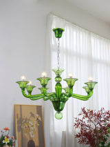 Green Murano Glass Chandelier Hand Blown Luxury Pendant Light Fixture