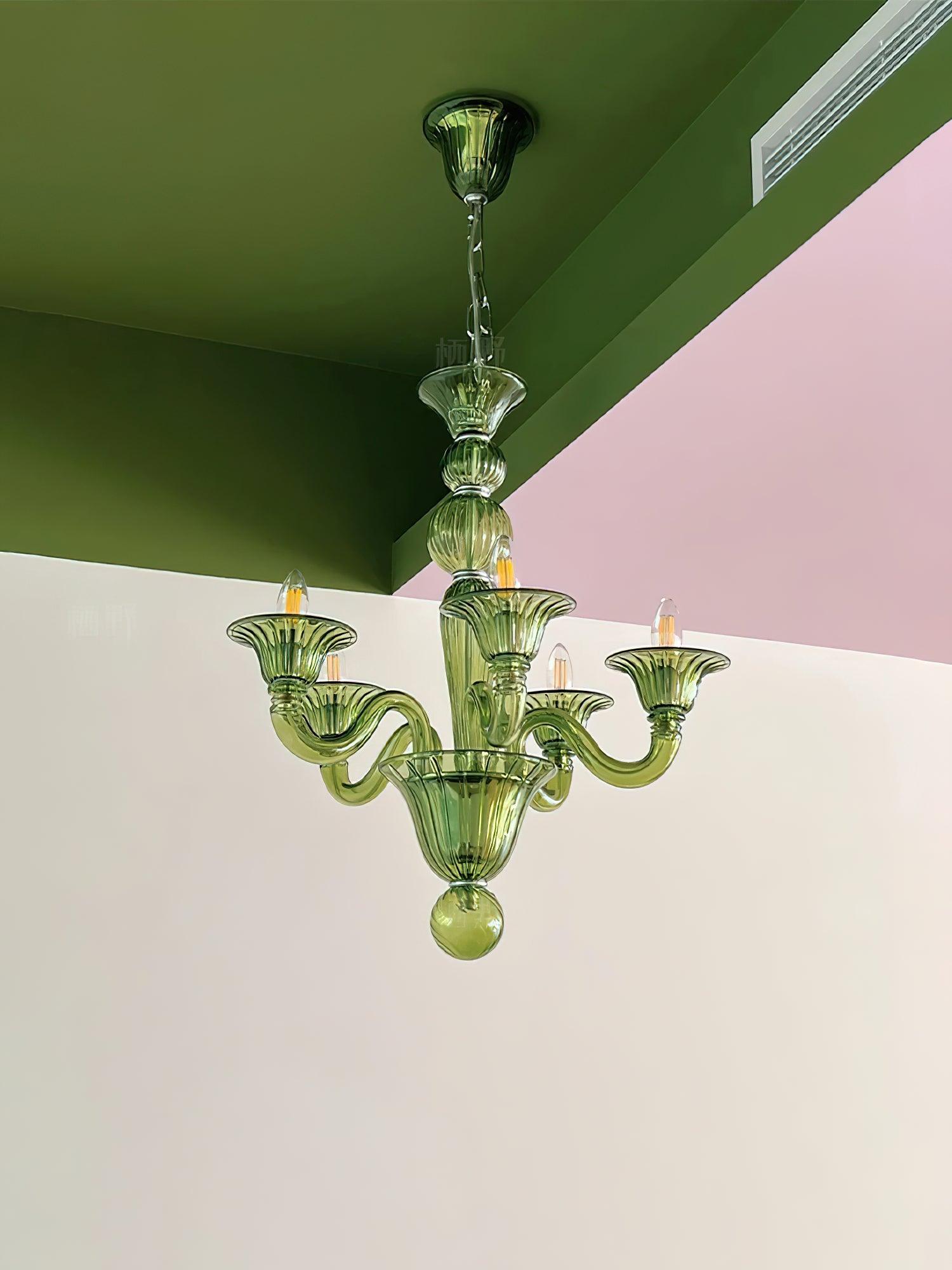 Green Murano Glass Chandelier Hand Blown Luxury Pendant Light Fixture