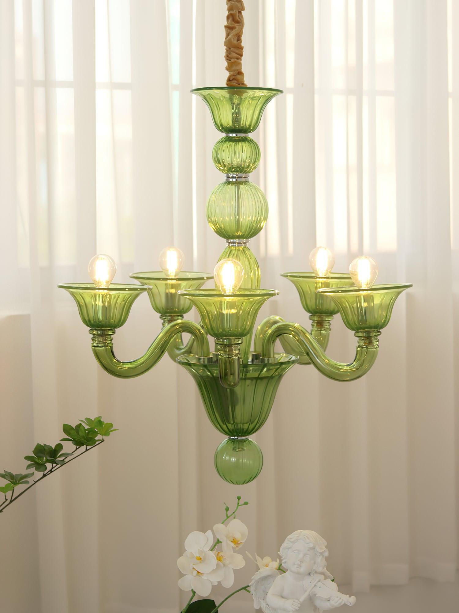 Green Murano Glass Chandelier Hand Blown Luxury Pendant Light Fixture