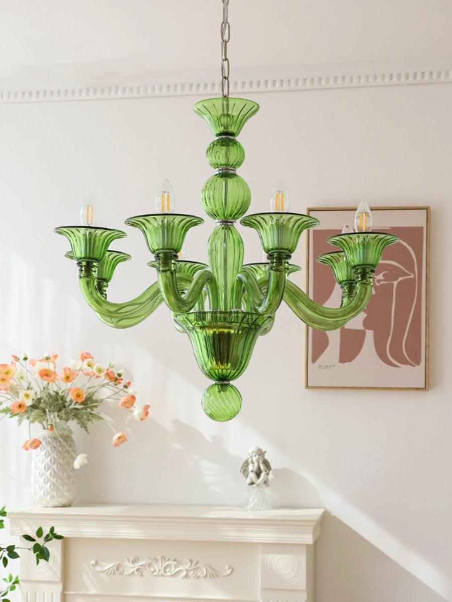 Green Murano Glass Chandelier Hand Blown Luxury Pendant Light Fixture