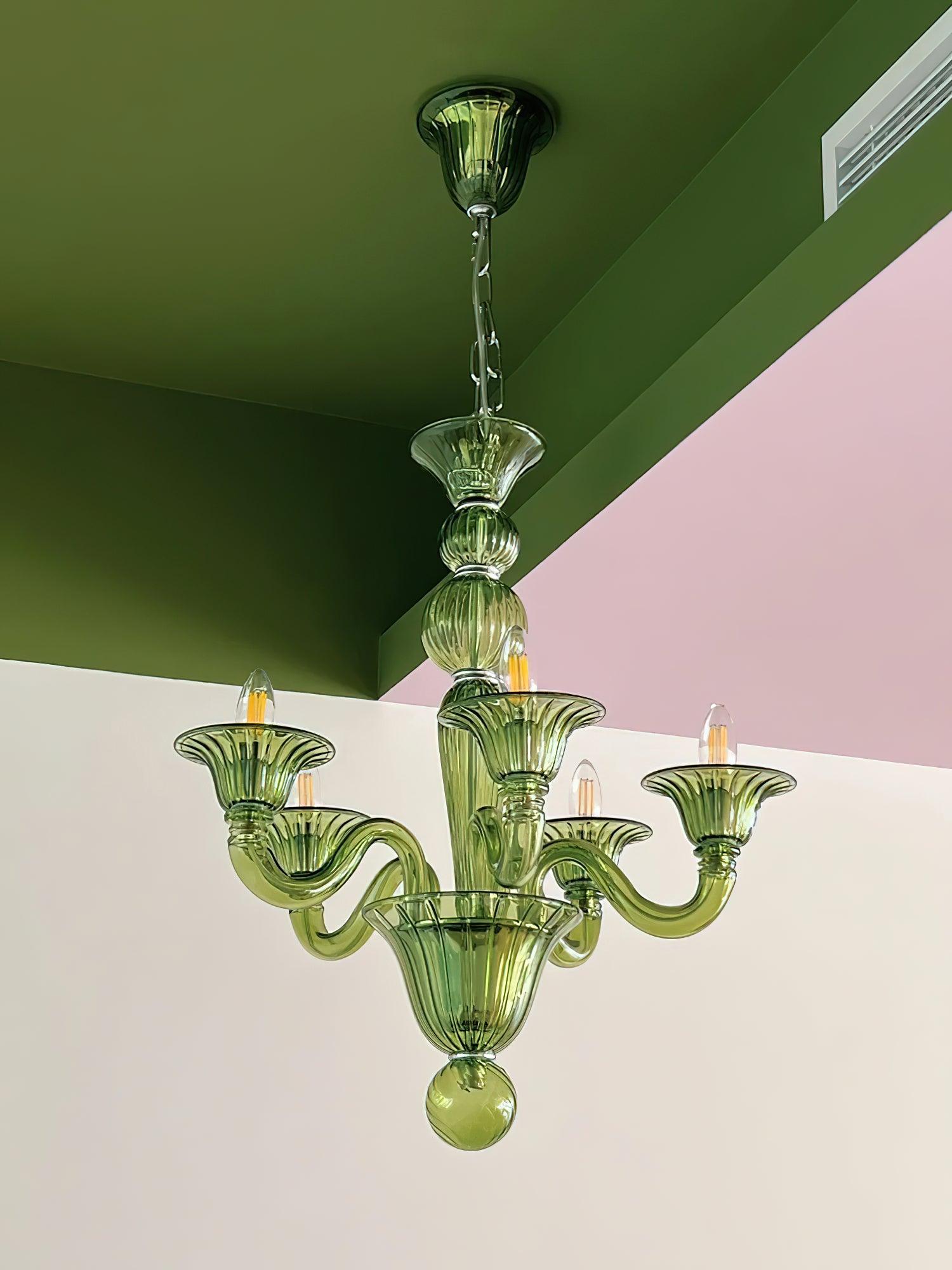 Green Murano Glass Chandelier Hand Blown Luxury Pendant Light Fixture