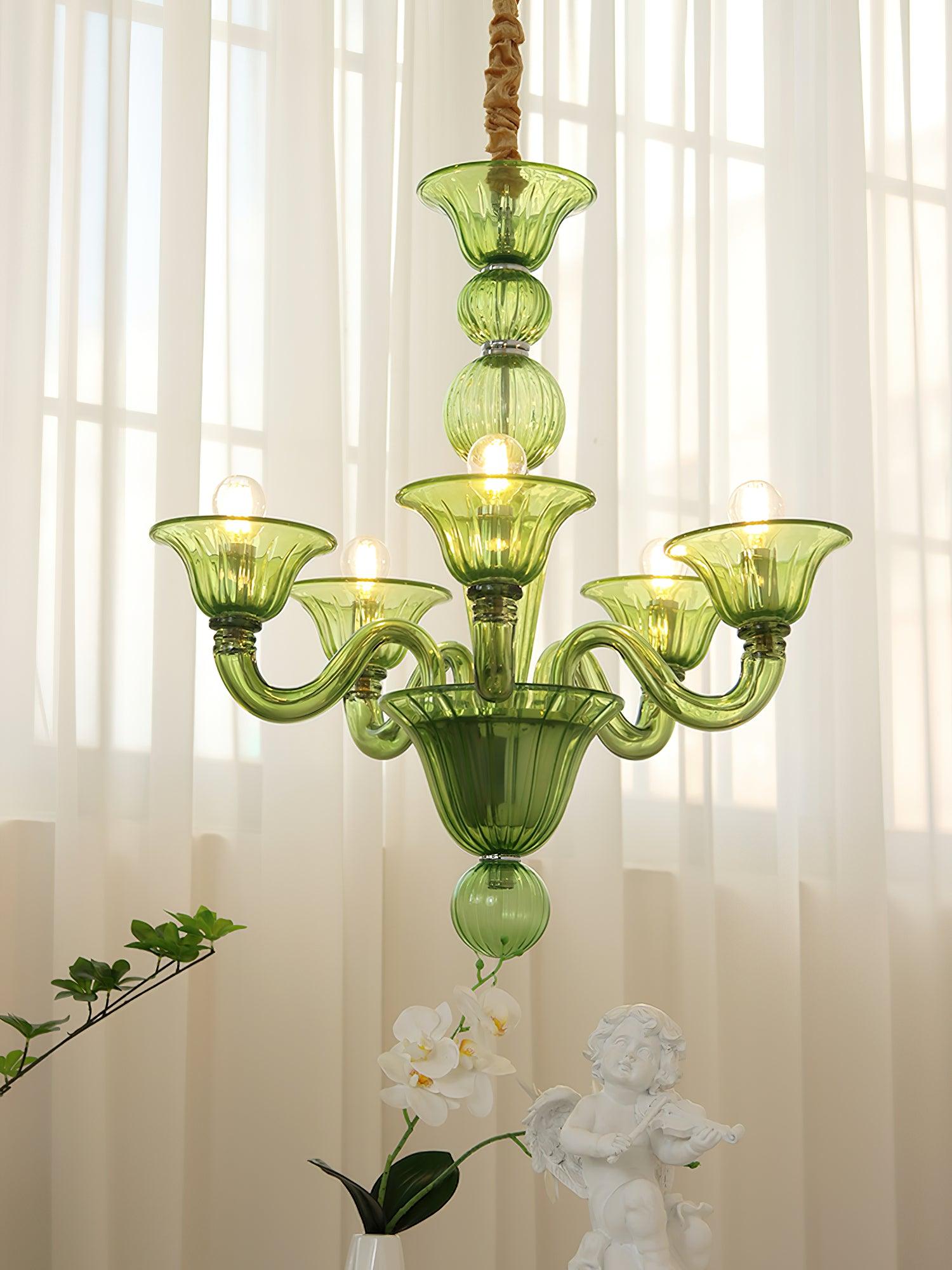 Green Murano Glass Chandelier Hand Blown Luxury Pendant Light Fixture