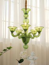 Green Murano Glass Chandelier Hand Blown Luxury Pendant Light Fixture