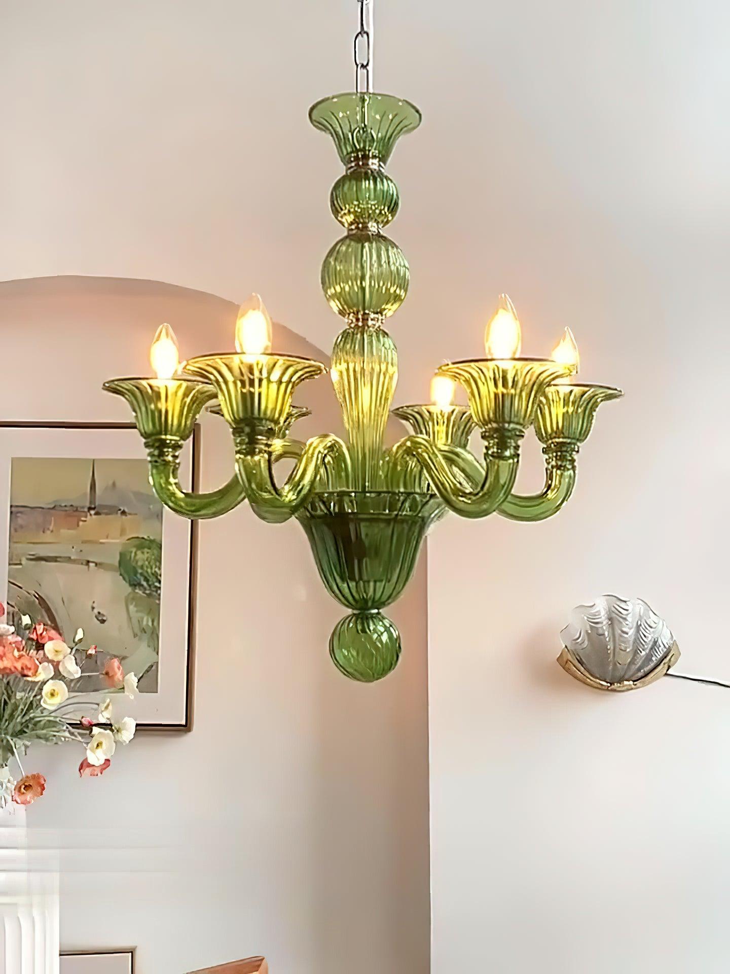 Green Murano Glass Chandelier Hand Blown Luxury Pendant Light Fixture