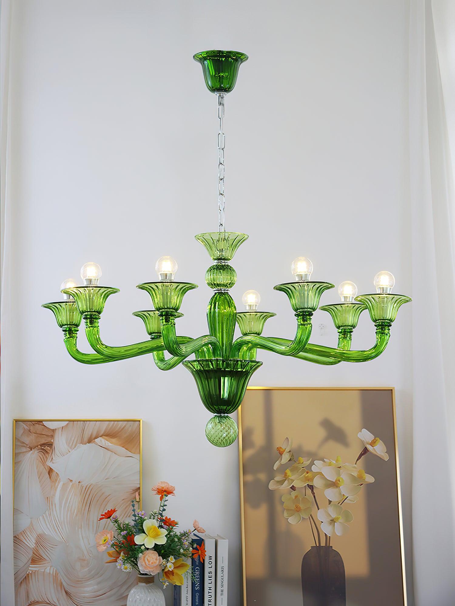 Green Murano Glass Chandelier Hand Blown Luxury Pendant Light Fixture