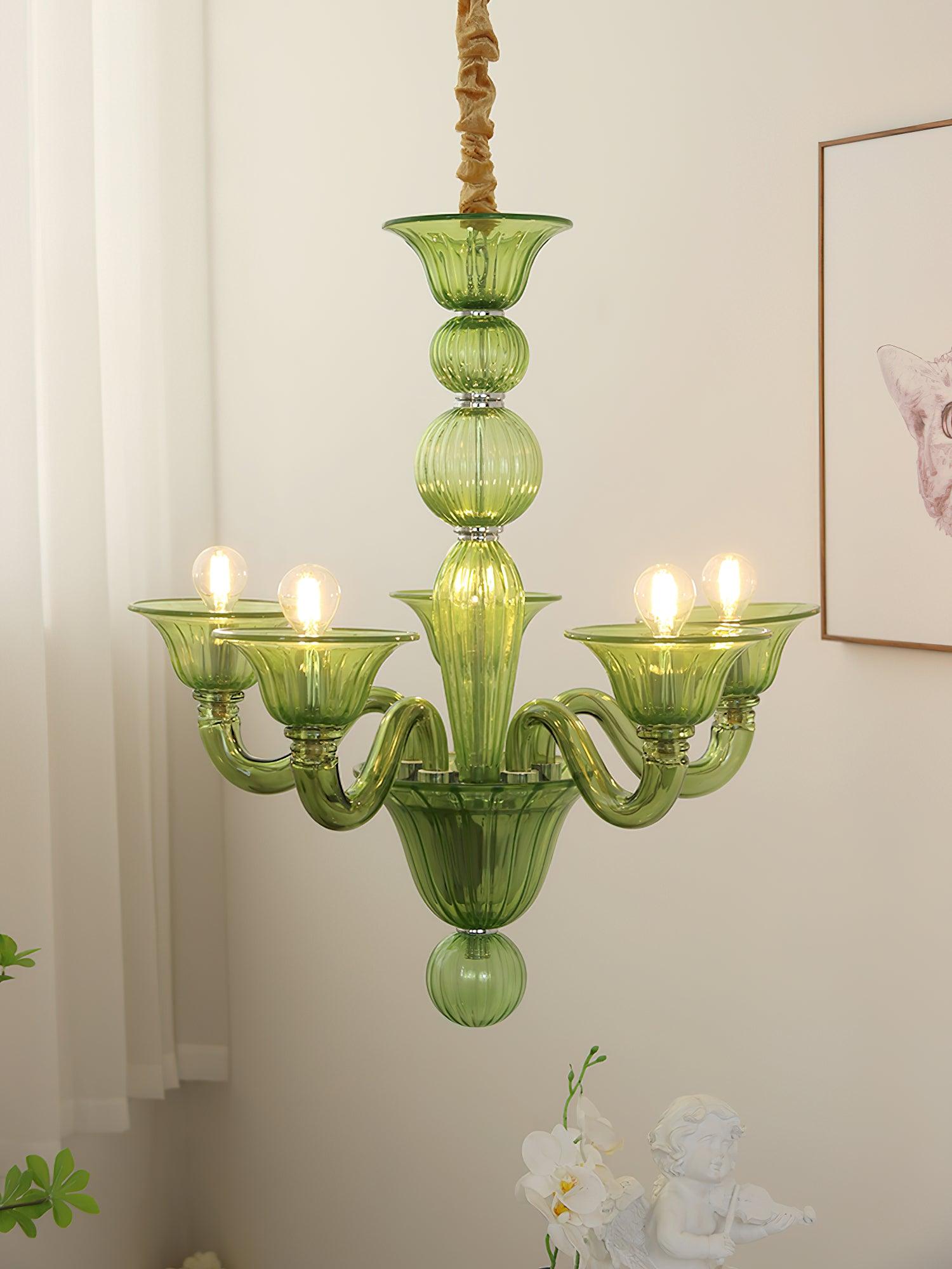 Green Murano Glass Chandelier Hand Blown Luxury Pendant Light Fixture
