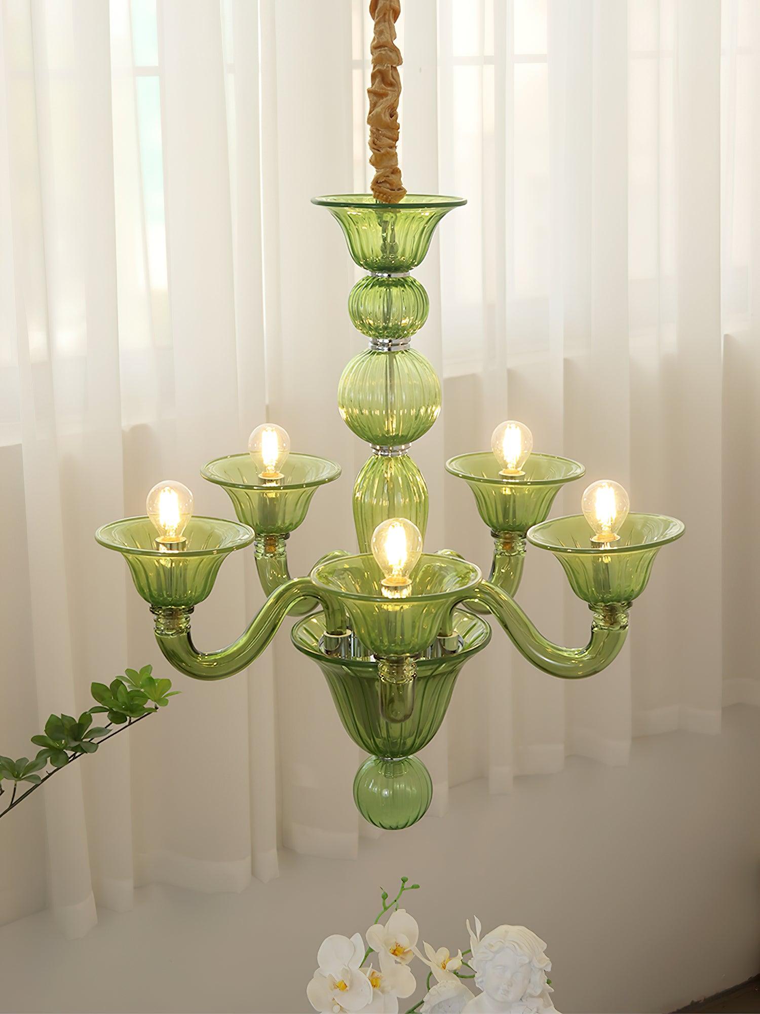 Green Murano Glass Chandelier Hand Blown Luxury Pendant Light Fixture