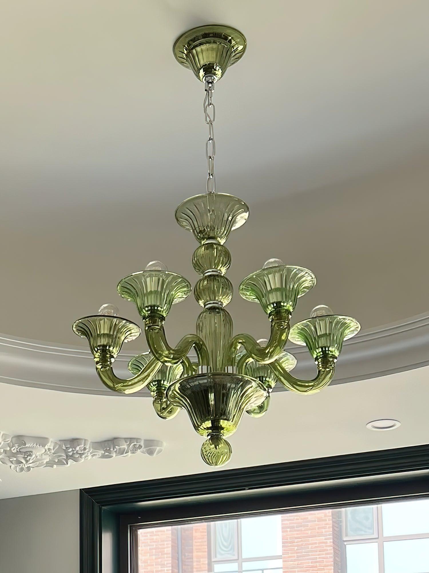 Green Murano Glass Chandelier Hand Blown Luxury Pendant Light Fixture
