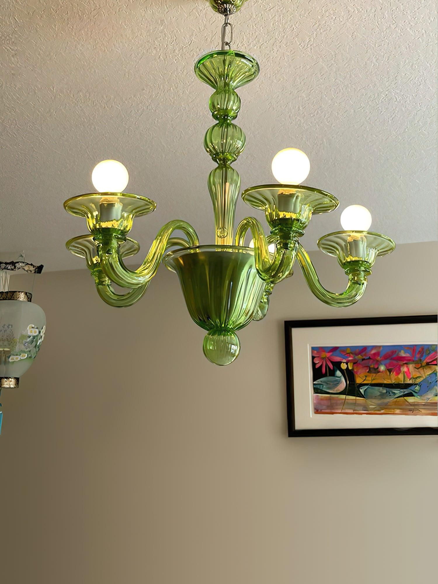 Green Murano Glass Chandelier Hand Blown Luxury Pendant Light Fixture