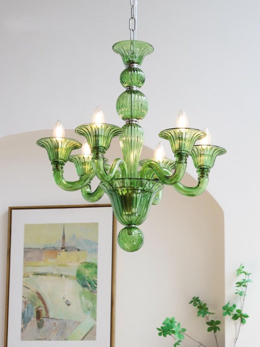 Green Murano Glass Chandelier Hand Blown Luxury Pendant Light Fixture