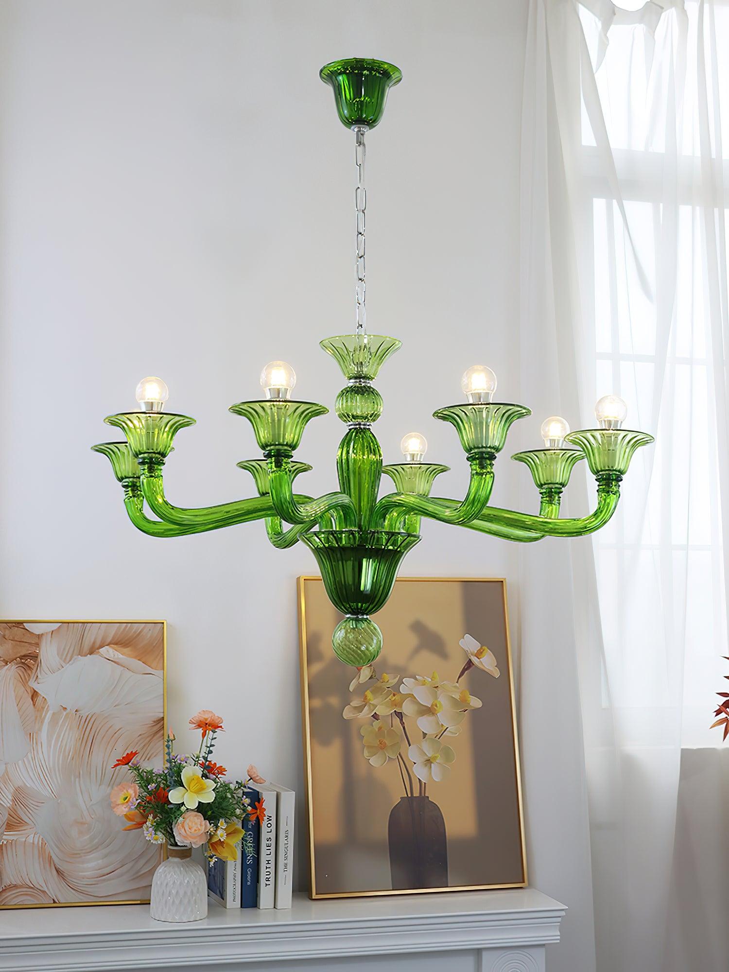 Green Murano Glass Chandelier Hand Blown Luxury Pendant Light Fixture