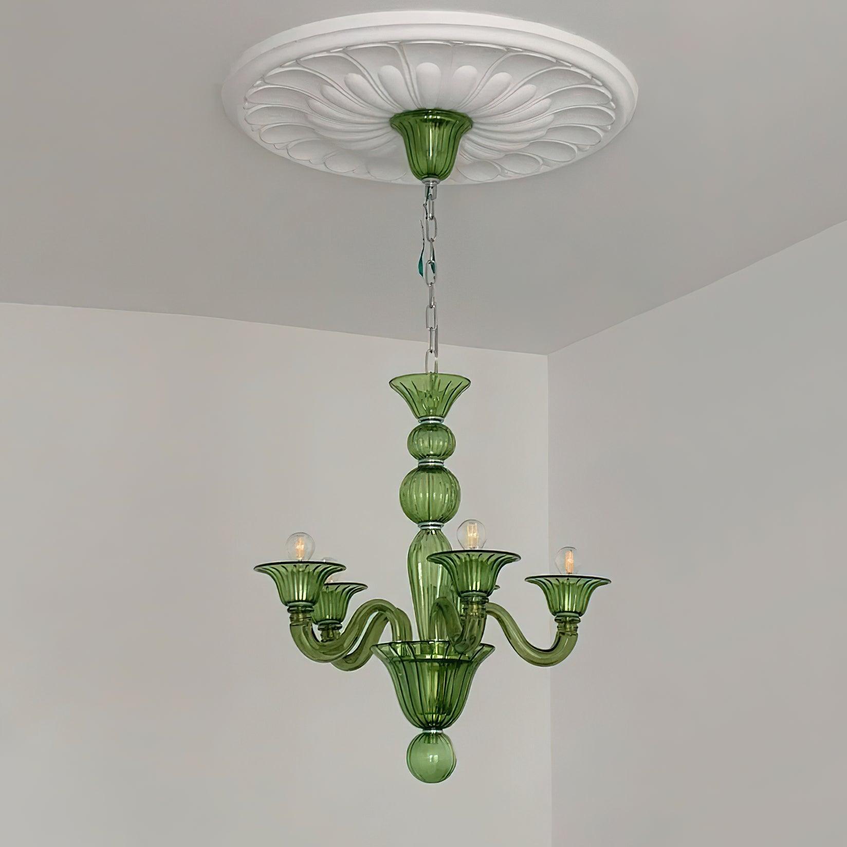 Green Murano Glass Chandelier Hand Blown Luxury Pendant Light Fixture