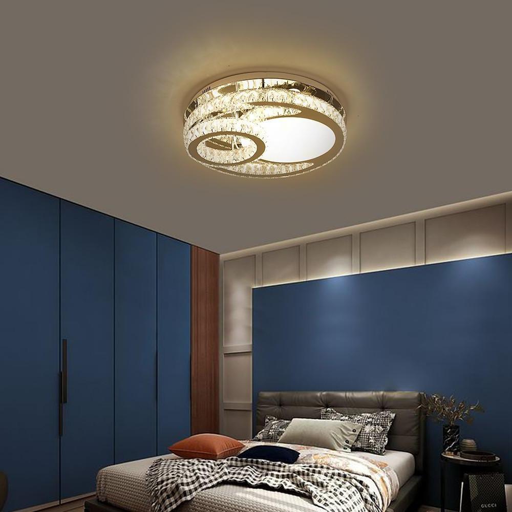 Modern Crystal LED Ceiling Light Overlapping Circles Stainless Steel Flush Mount Lighting