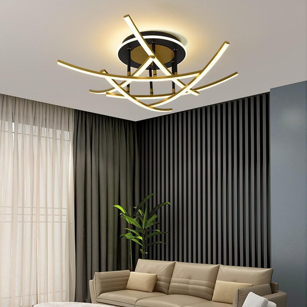 Modern Nordic Geometric LED Flush Mount Ceiling Light Dimmable Sputnik Fixture in Gold