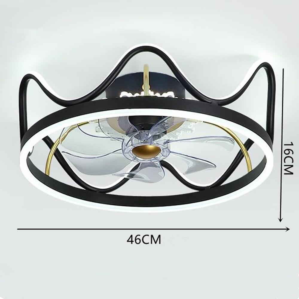 Modern Crown Shape LED Ceiling Fan with Light Dimmable Flush Mount Gold and Black Finish