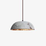 Half Dome Textured Ceramic Pendant Light with Gold Interior and Wood Details