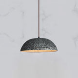 Half Dome Textured Ceramic Pendant Light with Gold Interior and Wood Details