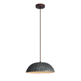 Half Dome Textured Ceramic Pendant Light with Gold Interior and Wood Details