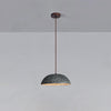 Half Dome Textured Ceramic Pendant Light with Gold Interior and Wood Details