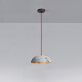 Half Dome Textured Ceramic Pendant Light with Gold Interior and Wood Details