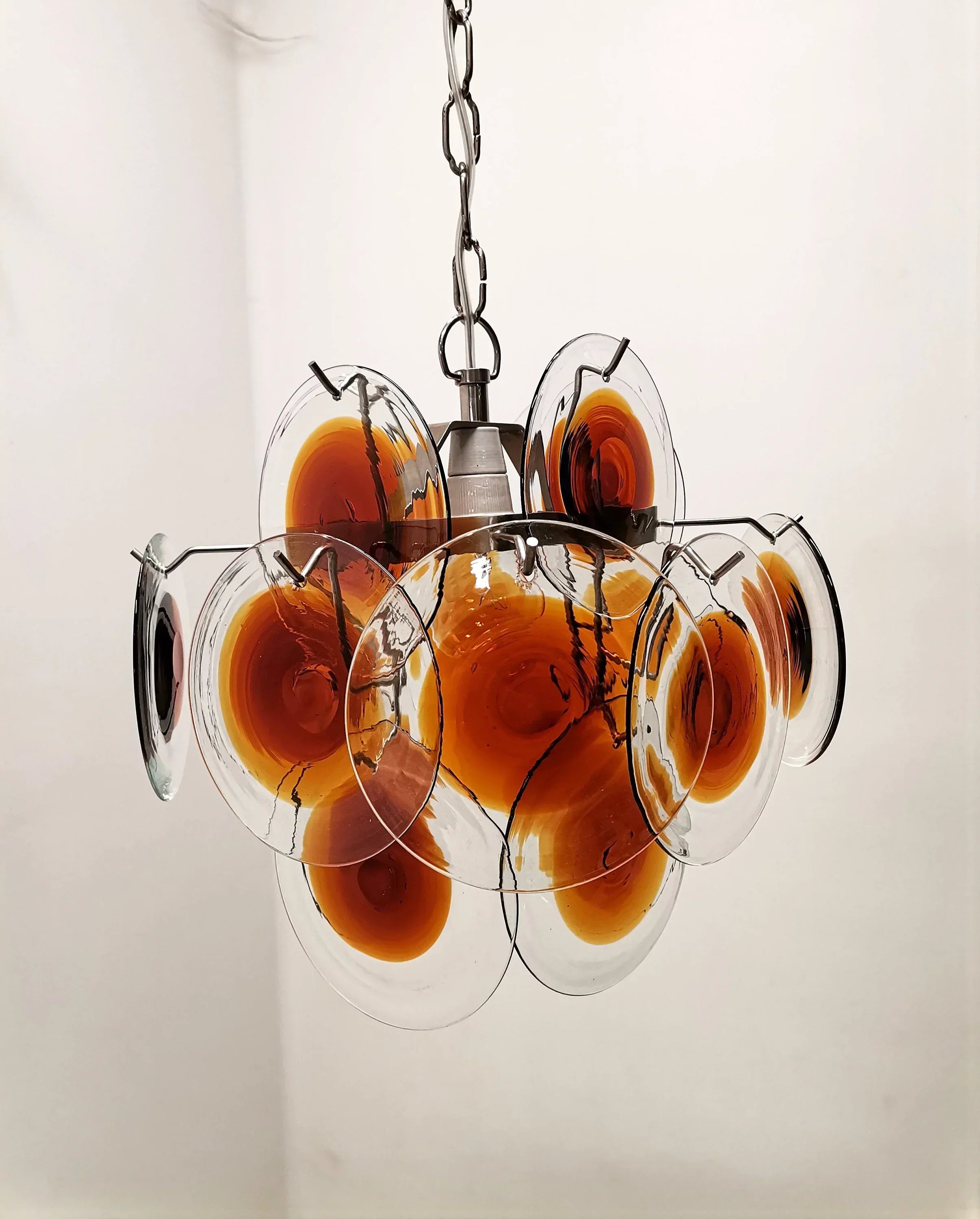 hand-blown-glass-murano-style-orange-brown-disc-pendant-chandelier-light