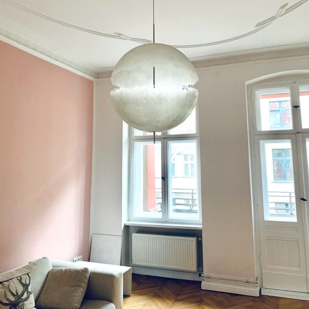 Hand Painted Fiberglass Sphere Pendant Light Modern Gold Artistic Hanging Lamp