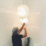 Hand Painted Fiberglass Sphere Pendant Light Modern Gold Artistic Hanging Lamp