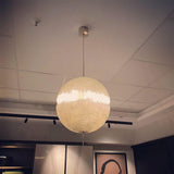 Hand Painted Fiberglass Sphere Pendant Light Modern Gold Artistic Hanging Lamp