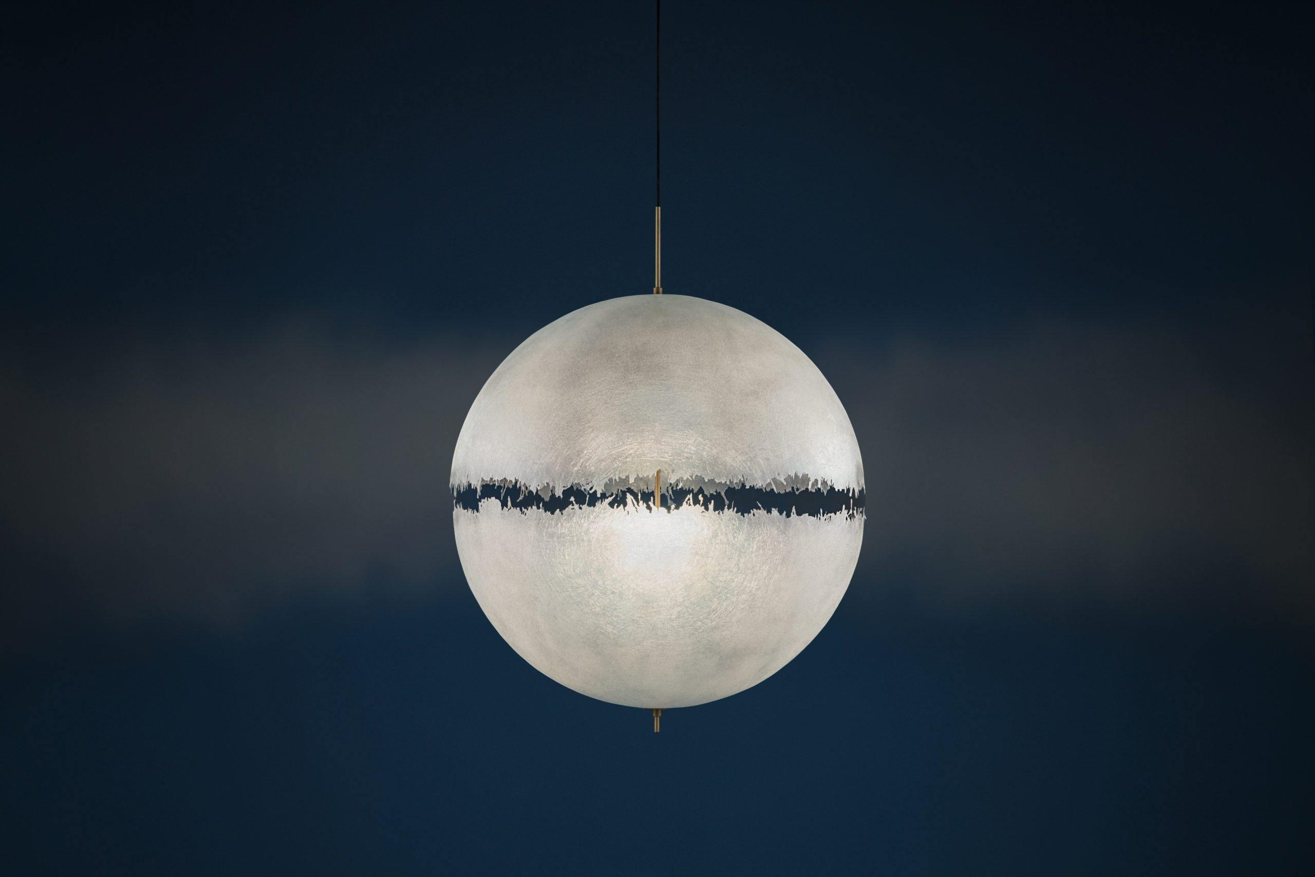 Hand Painted Fiberglass Sphere Pendant Light Modern Gold Artistic Hanging Lamp