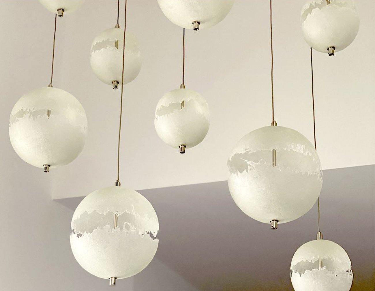 Hand Painted Fiberglass Sphere Pendant Light Modern Gold Artistic Hanging Lamp