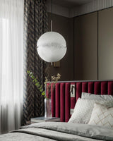 Hand Painted Fiberglass Sphere Pendant Light Modern Gold Artistic Hanging Lamp