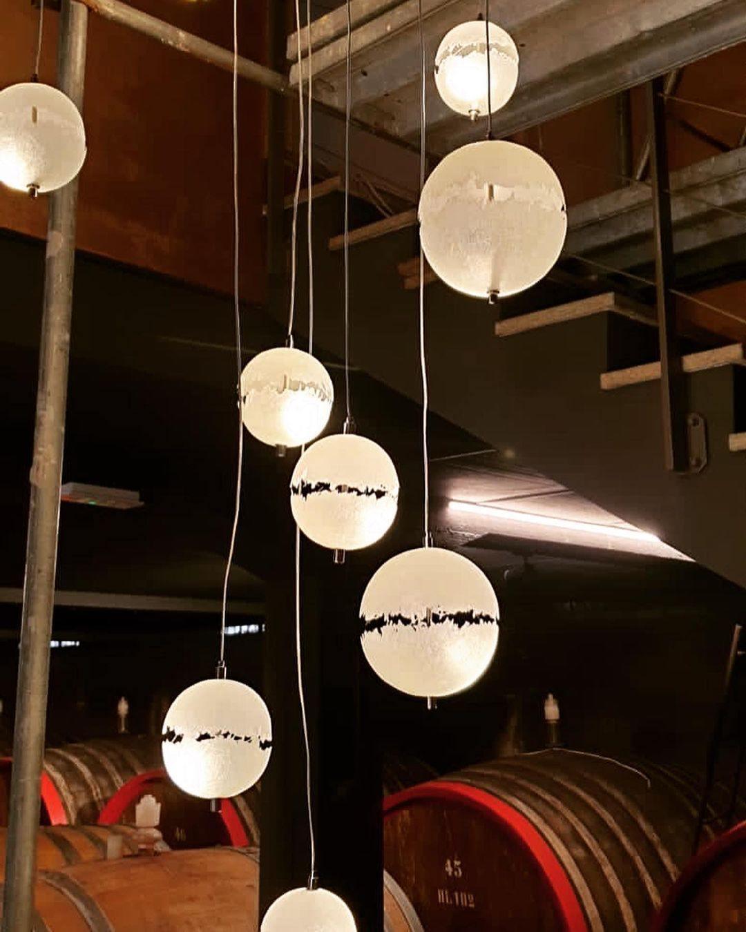 Hand Painted Fiberglass Sphere Pendant Light Modern Gold Artistic Hanging Lamp