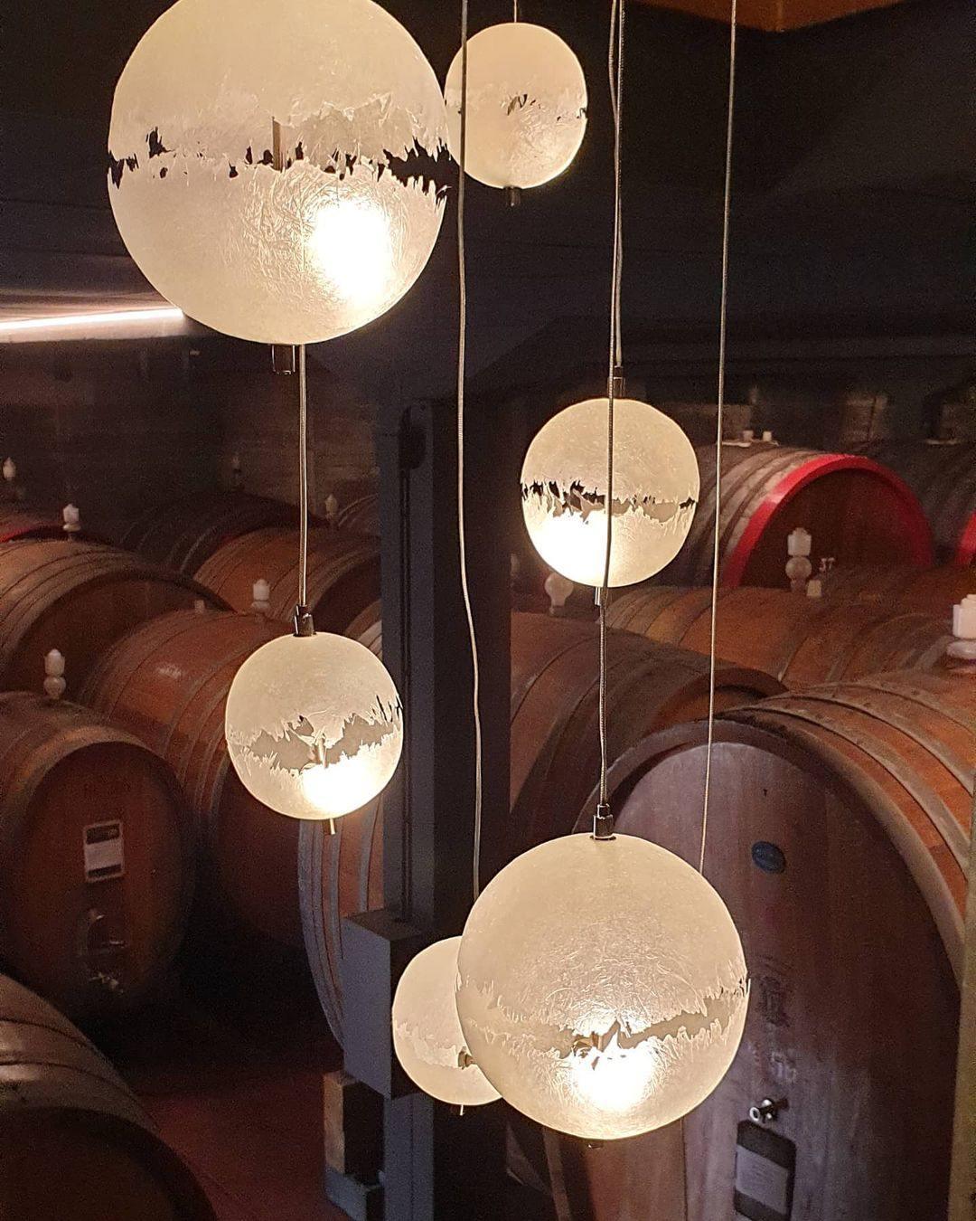 Hand Painted Fiberglass Sphere Pendant Light Modern Gold Artistic Hanging Lamp