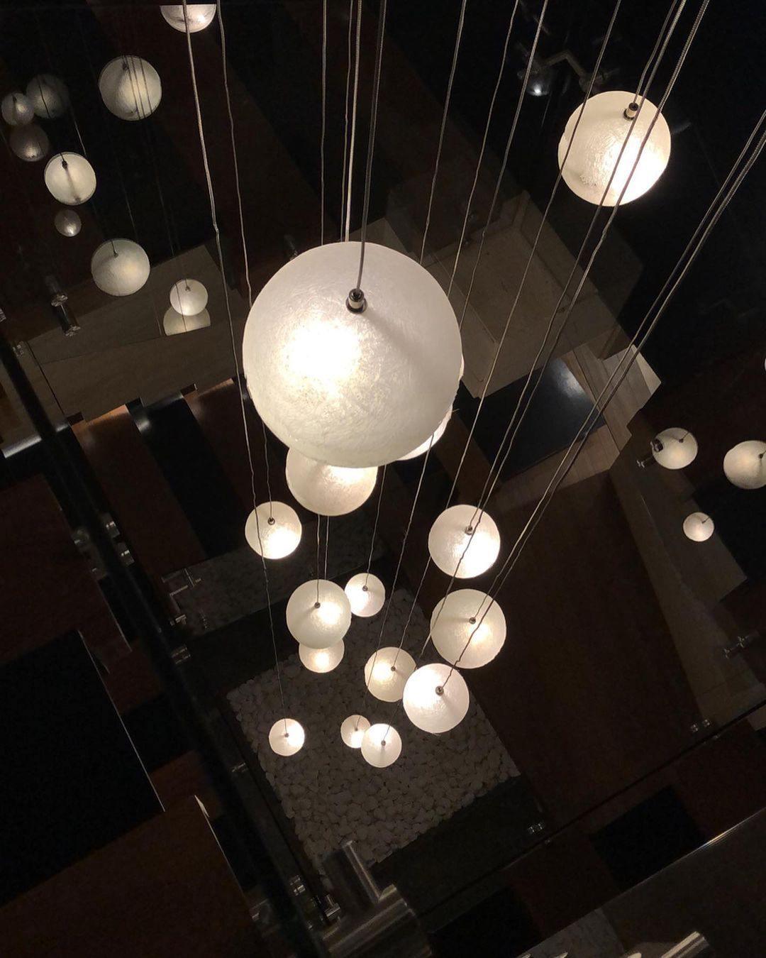 Hand Painted Fiberglass Sphere Pendant Light Modern Gold Artistic Hanging Lamp