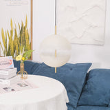 Hand Painted Fiberglass Sphere Pendant Light Modern Gold Artistic Hanging Lamp