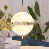 Hand Painted Fiberglass Sphere Pendant Light Modern Gold Artistic Hanging Lamp