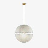Hand Painted Fiberglass Sphere Pendant Light Modern Gold Artistic Hanging Lamp