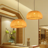 Hand Woven Bamboo Lantern LED Chandelier with 3 Step Dimming Rustic Rattan Hanging Pendant Light