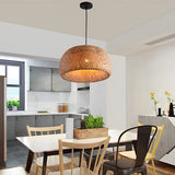 Hand Woven Bamboo Lantern LED Chandelier with 3 Step Dimming Rustic Rattan Hanging Pendant Light