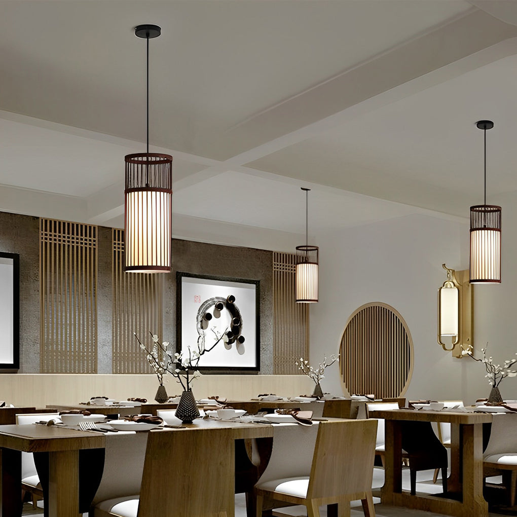 Hand Woven Bamboo LED Pendant Light Retro Modern Minimalist Ceiling Hanging Lamp for Dining Room