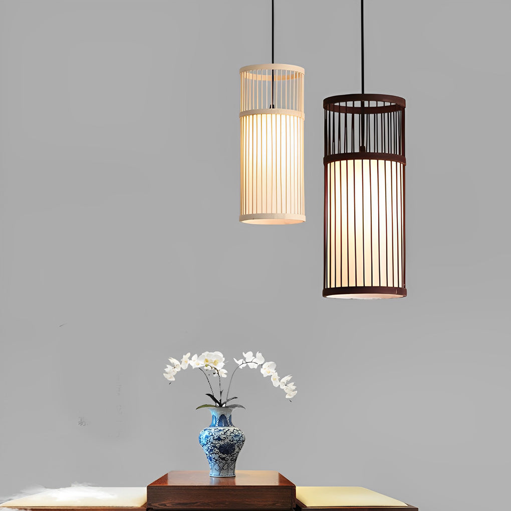 Hand Woven Bamboo LED Pendant Light Retro Modern Minimalist Ceiling Hanging Lamp for Dining Room